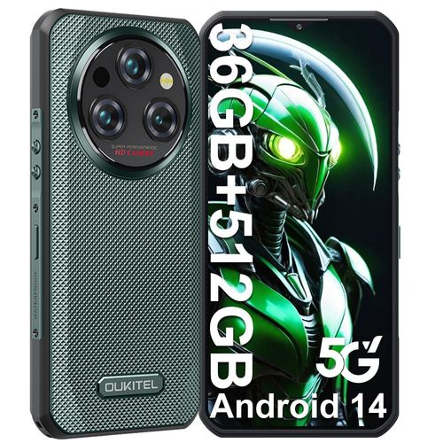 OUKITEL WP35 Pro 5G Incassable 36 Go + 512 Go / TF 2To Smartphone Incassable 11000mAh/33W Android 14, 6.6" FHD 64MP 5G Dual SIM/NFC Vert