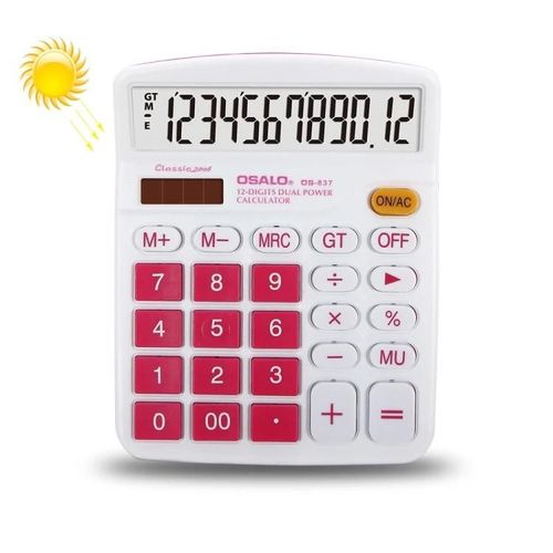 Calculatrice de bureau colorée - 12 chiffres, solaire et double alimentation, OSALO OS-837VC