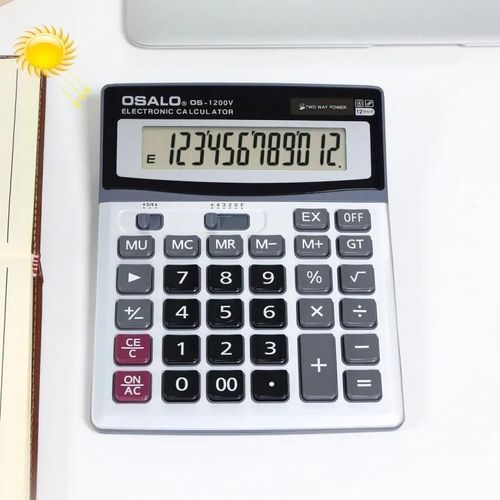 Calculatrice de bureau - 12 chiffres, solaire et double alimentation, OSALO OS-1200V