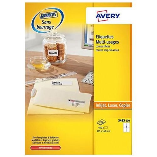 Avery Lot De 3 Bo¿Tes De 400 ¿Tiquettes Blanches Multi Usages 105 X 148 Mm