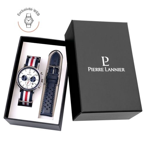 Coffret Homme Baron Argenté Cadran Blanc Bracelet Nylon Multicolore 20 Mm