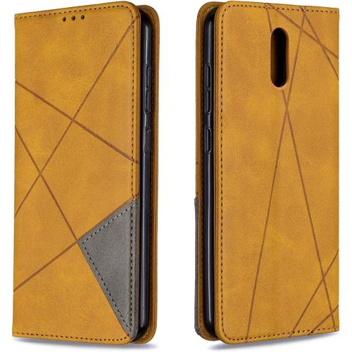 Coque Pour Nokia 2.3, Housse Portefeuille En Cuir Etui De Protection Avec Slim Tpu Silicone Bumper Antichoc Magnétique Flip Case, Porte Cartes Avec Fonction Support Cover Pu Pochette Jaune