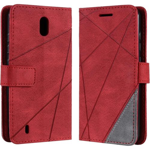 Coque Pour Nokia 1.3, Rabat Portefeuille De Protection Cuir Pu Etui, Slim Silicone Tpu Bumper Magnétique Housse, Flip Porte Cartes Avec Fonction Support Cover Antichoc Case Rouge