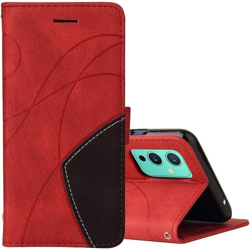 Coque Pour Oneplus 9 Avec Verre Trempé, Etui En Cuir Pu Portefeuille Housse Full Body Protecteur Housse Coque Folio Antichoc Leather Housse Flip Cover Pour Oneplus 9 Rouge