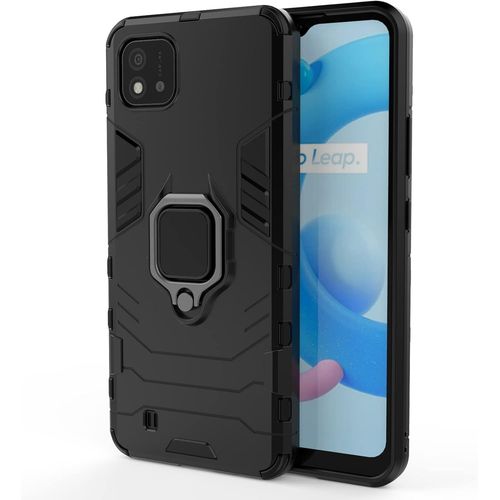 Coque Pour Realme C21/C11 2021 Avec Support Rotatif, Qualité Militaire Anti-Chute Étui Protection Fonctionne Avec Support De Voiture Magnétique Bord En Tpu Souple, Noir