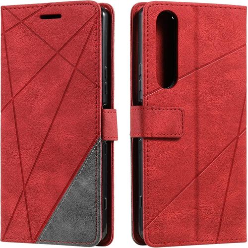 Coque Pour Sony Xperia 1 Ii, Rabat Portefeuille De Protection Cuir Pu Etui, Slim Silicone Tpu Bumper Magnétique Housse, Flip Porte Cartes Avec Fonction Support Cover Antichoc Case Rouge