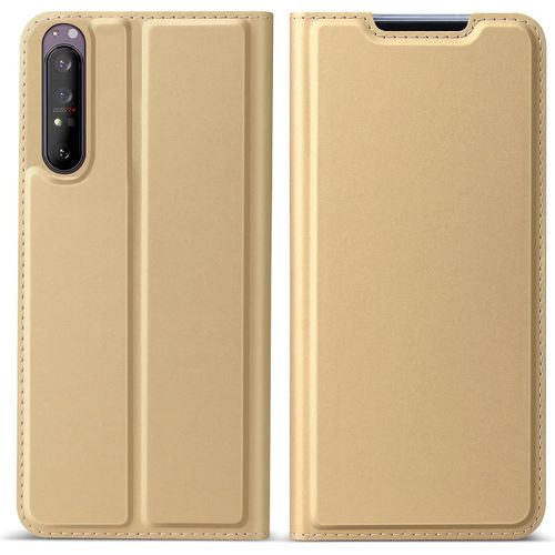 Coque Pour Sony Xperia 1 Ii, Étui À Rabat Pour Sony Xperia 1 Ii, Antichoc Magnétique Housse En Pu Cover Étui Avec Slots De Carte, Or
