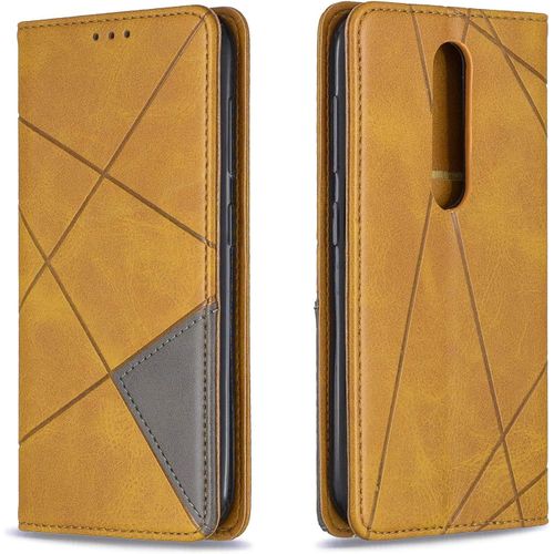 Coque Pour Nokia 4.2, Housse Portefeuille En Cuir Etui De Protection Avec Slim Tpu Silicone Bumper Antichoc Magnétique Flip Case, Porte Cartes Avec Fonction Support Cover Pu Pochette Jaune