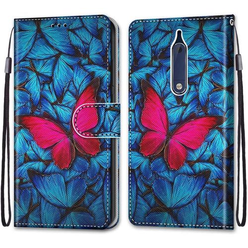 Coque Pour Nokia 5, Etui En Cuir Pu Portefeuille Housse Coque Avec 360 Degrés Silicone Antichoc Protection Cover Cuir Pochette Magnétique Und Flip Béquille Papillon