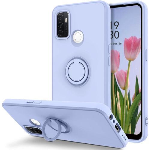 Coque Pour Oppo A53/A53s Caoutchouc Liquide Avec 360° Ring Stand Etui Oppo A53 Housse De Silicone Antichoc Bumper Cover Oppo A53s - Violet Lavande