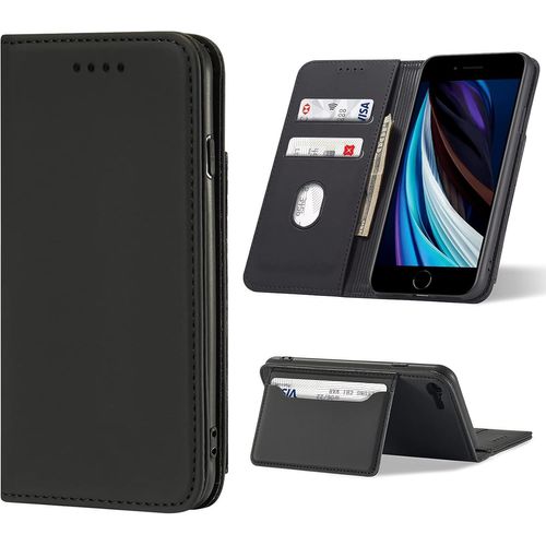 Coque Pour Iphone 7/8/Se 2020 Tpu Silicone Et Pu Etui Housse En Fermeture Magnétique Cuir Portefeuille De Protection Fonction Stand Porte Carte Flip Antichoc Case Noir