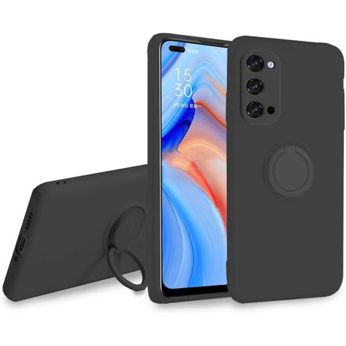Coque Pour Oppo Reno 4 - Svelte Sensation Douce Béquille À Anneau Rotatif Silicone Tpu Protection Antichoc Housse De Protection Reno 4, Noir