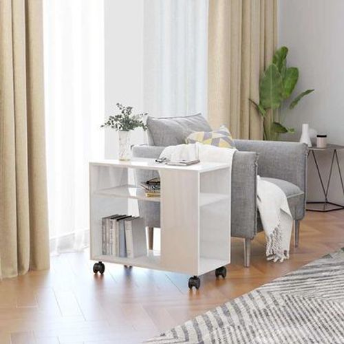 Table D'appoint Blanc Brillant 70x35x55 Cm Bois D'ingénierie