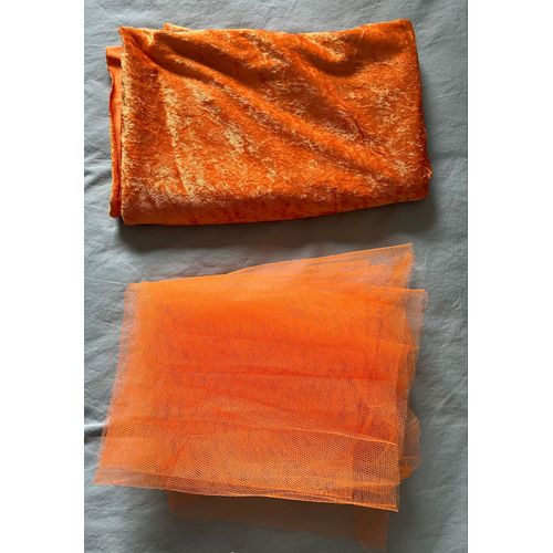Un Lot De 2 Pièces De Tissu : Velours Elasthane Et Tulle Orange