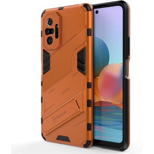 Coque Pour Xiaomi Redmi Note 10 Pro, Double Couche Renforcée Défense Tpu Silicone Antichoc Armure Protection Housse, Étui Avec Invisible Bracket Et Support Pour Xiaomi Redmi Note 10 Pro - Orange