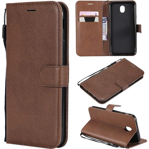 Étui Portefeuille À Rabat Pour Samsung Galaxy J7 2017/J730,Coque Premium En Cuir Housse Avec Porte-Carte, Rétro Style Livre Support Couverture Avec Fermeture Magnétique Dragonne-Marron