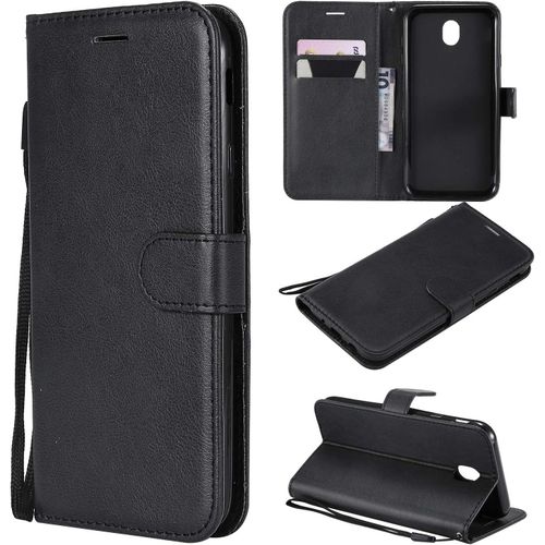 Étui Portefeuille À Rabat Pour Samsung Galaxy J7 2017/J730,Coque Premium En Cuir Housse Avec Porte-Carte, Rétro Style Livre Support Couverture Avec Fermeture Magnétique Dragonne-Noir