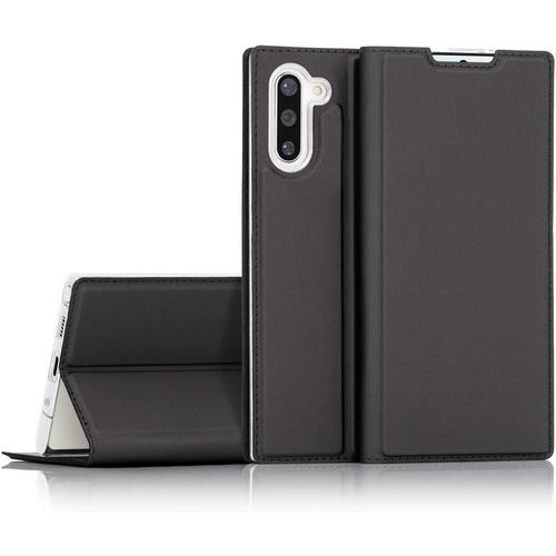 Etui À Rabat Compatible Avec Samsung Galaxy Note10, Fine Coque Flip Case Telephone Portable Housse Protection Pu Cuir, Mince Magnetique 360 Degres Livre Pochette Cover Couverture - Noir Gris