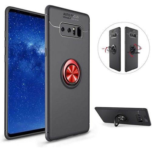 Coque Samsung Galaxy Note 8 Anneau Doigt De Maintien Bague Support Bequille Souple Silicone Anti-Choc Magnétique Arriere Moto Voiture Etui Housse Couverture Avec Invisible Kickstand-Noir Rouge