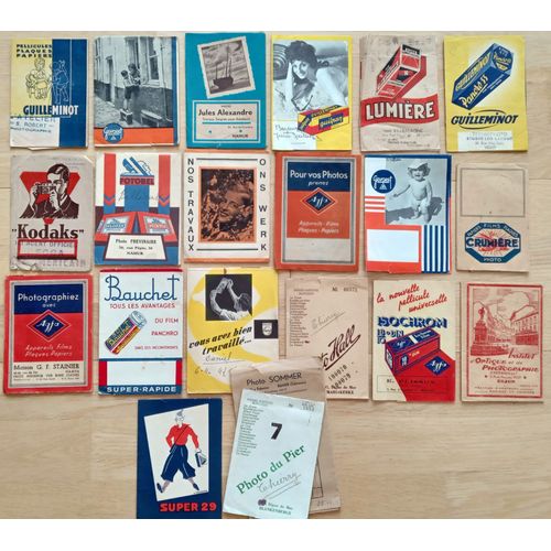 Gros Lot 20 Anciennes Pochettes Photos (Kodak,Guilleminot, Gevaert, Lumière, Agfa, Philips, Bauchet...)