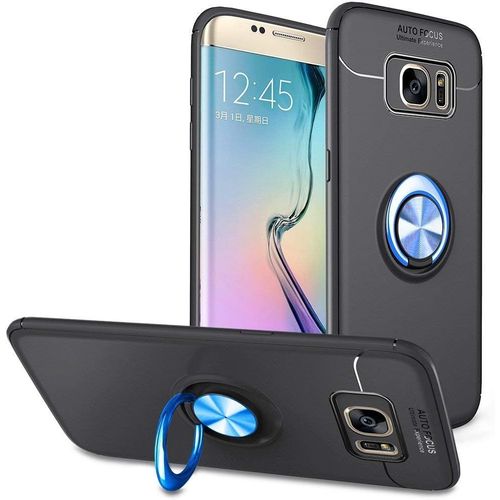 Coque Samsung Galaxy S7 Edge Souple Silicone,Etui Giratoire 360 Degrés Support Bague Mince Tpu Silicone Gel Couverture Travailler Avec Magnetic Car Mount ,Pour Galaxy S7 Edge Bleu Bague&noir