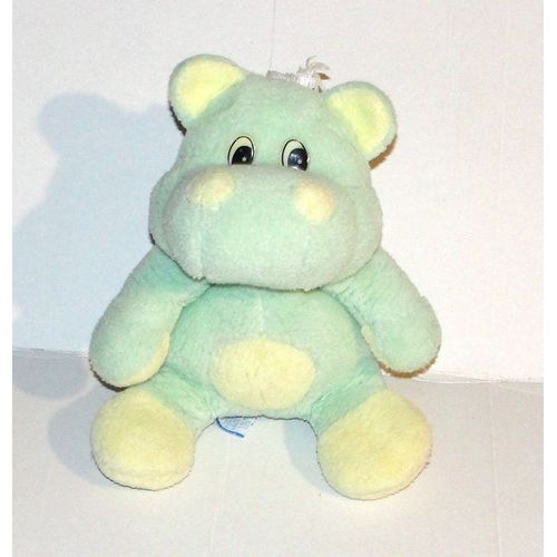Peluche Hippopotame Vert Vintage Doudou Nounours 21 Cm
