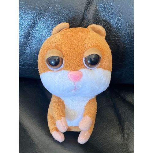 Doudou Peluche Chat Marron Grosse Tête Et Gros Yeux Noir Nez Rose 12cm