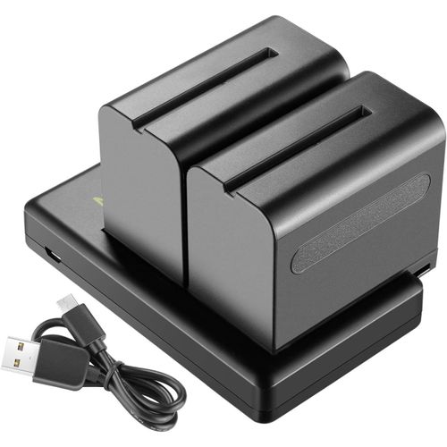 NEEWER Lot de 2 Batteries de Rechange Li-ION 6600 mAh avec Chargeur USB, Compatible avec Sony NP-F970 F960 F950 F770 F750 F570 F550 Handycams et lumière LED NEEWER, Moniteur, Curseur motorisé
