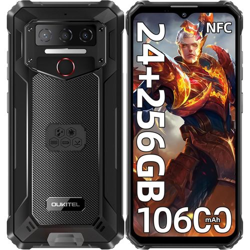 OUKITEL WP23 Plus 24 Go RAM + 256 Go ROM / 1 To Batterie 10600mAh, 6.52" Android 14 Smartphone Incassable Dual SIM/NFC/OTG/GPS Noir