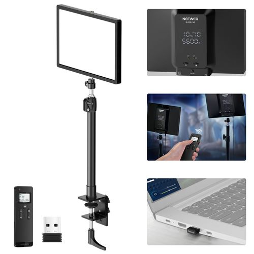 NEEWER GL25B Key Light Streaming, Éclairage pour Streaming/PC/Mac App Contrôle 25W 2900K-7000K CRI98+ Dimmable Edge Firing Ultra Silencieux Webcam Vidéo Lumière avec Commande à Distance 2,4G RT100