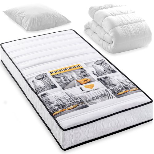 BLUE MOON Pack Soho Matelas 90x190 New York + Couette + Oreiller 5 Zones de Confort Épaisseur 15cm Fabriqué en Belgique