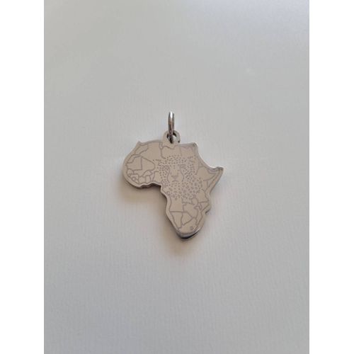 Pendentif Carte De L'afrique Avec Tête De Guépard En Acier