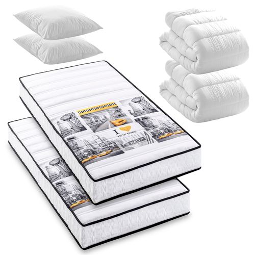 BLUE MOON Pack Manhattan Lot de 2 Matelas New York Mousse 90x190 + 2X couettes + 2X oreillers Fabriqué en Belgique
