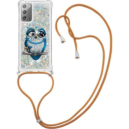 Moving Quicksand Case Pour Samsung Galaxy Note20 Couleur Housse Tpu Etui Avec Cordon Réglable Cha Ne Téléphone Etui Avec Cordon Lanyard Bumper Case Pour Galaxy Note20,Hibou Bleu