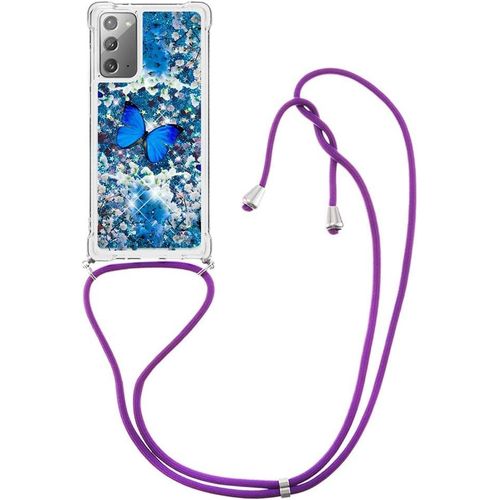 Moving Quicksand Case Pour Samsung Galaxy Note20 Couleur Housse Tpu Etui Avec Cordon Réglable Cha Ne Téléphone Etui Avec Cordon Lanyard Bumper Case Pour Galaxy Note20,Papillon Bleu