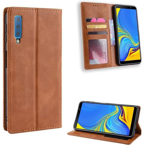 Coque De Téléphone De Luxe Tendance Rétro Pour Samsung Galaxy A7 2018 A8s - Étui À Rabat En Cuir Avec Emplacements Pour Cartes - Portefeuille Samsung A 7 2018 A 8s Marron, Samsung A7 2018