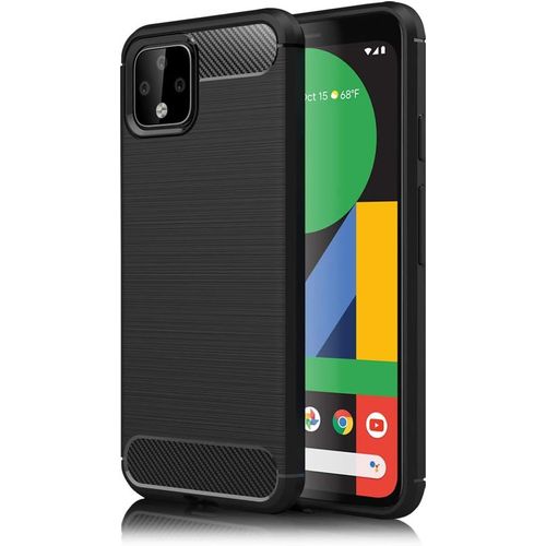 Housse Design Compatible Avec Google Pixel 4 Coque, Aspect Carbone Mince Protection Silicone Avec Texture Fibre De Carbone, Slim Case Anti-Choc Cover Protege Couverture Souple Bumper - Noir