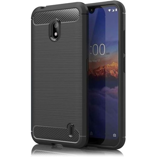 Housse Design Compatible Avec Nokia 2.2 Coque, Aspect Carbone Mince Protection Silicone Avec Texture Fibre De Carbone, Slim Case Anti-Choc Cover Protege Couverture Souple Bumper Portable - Noir