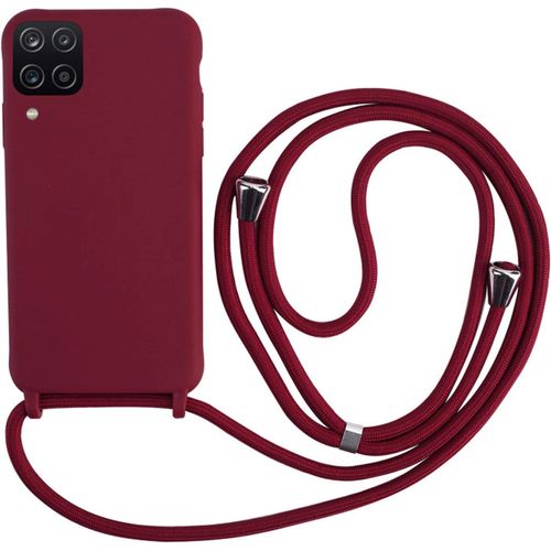 Coque Avec Collier Compatible Avec Samsung Galaxy A12 5g,Tour De Cou Lanière En Corde Pendentif Housse,Silicone Souple Rouge