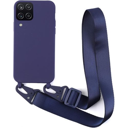 Coque Avec Collier Compatible Avec Samsung Galaxy A12 5g,Tour De Cou Lanière En Corde Pendentif Housse Silicone Souple Case,Bleu