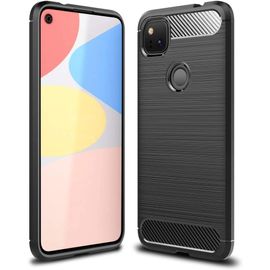 Housse Design Pour Google Pixel 4a Coque, Aspect Carbone Mince Protection Silicone Avec Texture Fibre De Carbone, Slim Case Anti-Choc Cover Protege Couverture Souple Bumper - Noir