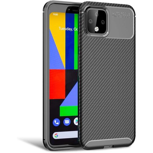 Housse Aspect Carbone Compatible Avec Google Pixel 4 Coque, Ultra Fine Mince Silicone Protection Cover Case, Slim Telephone Portable Etui Protege Anti-Choc Bumper Couverture - Noir