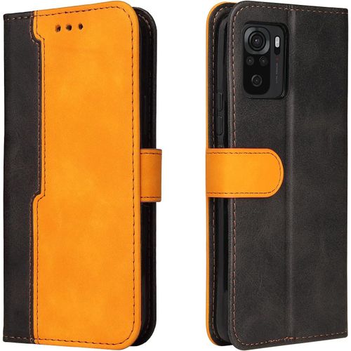 Housse Pour Telephone Xiaomi Redmi Note 10 5g/Poco M3 Pro 5g/4g Etui, Pu/Tpu Rétro Retourner Cuir Coque Magnétique Anti Chute Portefeuille Protection Case Cover, Orange