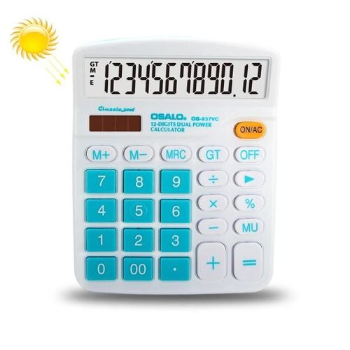 Calculatrice de bureau colorée-12 chiffres,Solar Dual Power,OSALO OS-837VC