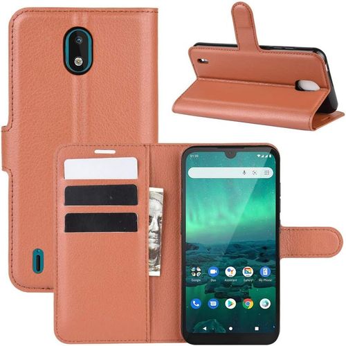 Coque Pour Nokia 1.3, Stand Pour Téléphone Portable Avec Emplacements Pour Cartes De Crédit Couvercle De Fermeture Magnétique,Pour Nokia 1.3 Houssemarron