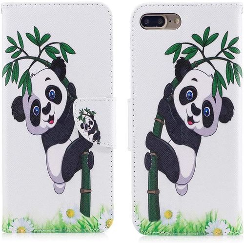 Portable Blanche Etui Pu Cuir Pour Iphone 7 Plus/ 8 Plus 5.5 Pouces Animaux Panda Et Bambou Motif Coque À Clapet Portefeuille Antichoc 360 Integrale Protection Housse Avec Support Fonction