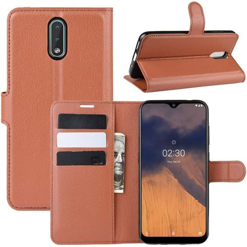 Coque Pour Nokia 2.3, Stand Pour Téléphone Portable/Avec Emplacements Pour Cartes De Crédit/Couvercle De Fermeture Magnétique,Pour Nokia 2.3 Housse Marron