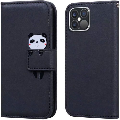 Coque Pour Iphone 12 Pro Max 6,7 Pouces , Mignon Cartoon Animal Panda Etui Portefeuille En Cuir Pu Housse Avec Fonction Stand, Fermeture Magnétique, Emplacements De Cartes -Noir