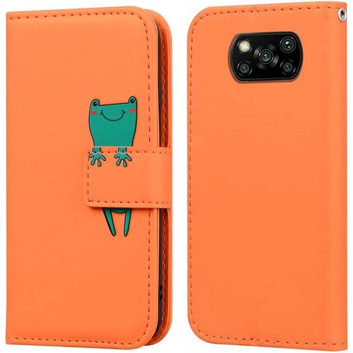Coque Pour Xiaomi Poco X3 Nfc/X3 Pro, Mignon Cartoon Animal Grenouille Etui Portefeuille En Cuir Pu Housse Avec Fonction Stand, Emplacements De Cartes -Orange