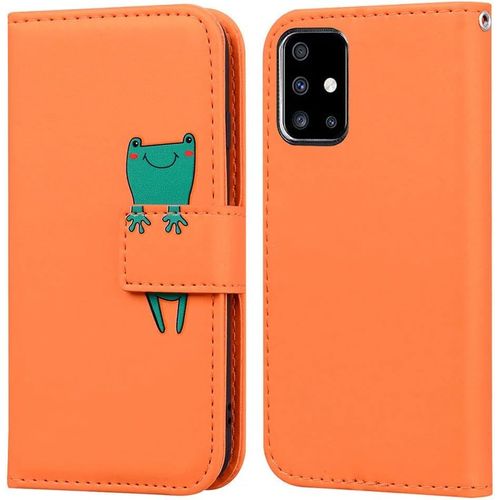 Coque Pour Samsung Galaxy A71, Mignon Cartoon Animal Grenouille Etui Portefeuille En Cuir Pu Housse Avec Fonction Stand, Fermeture Magnétique, Emplacements De Cartes -Orange